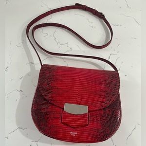 Celine Trotteur Red Lizard Crossbody Small